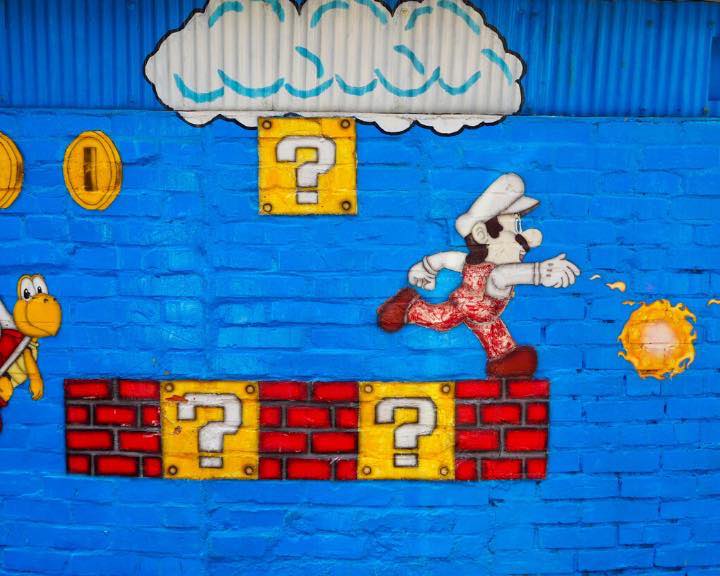 Painted Animation Lane features an array of quirky art murals, like this Super Mario impression.